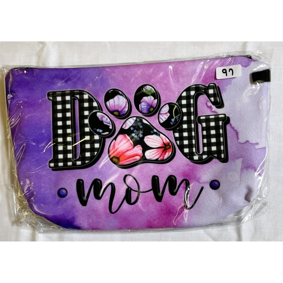 Unbranded Handbags - Dog Mom Makeup Bag Women Small Purple NWT Floral Paw Print Buffalo Plaid